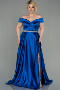 Большое Атласное Платье Ярко-синий ABU3017