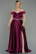 Большое Атласное Платье Вишневый ABU3017