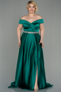 Большое Атласное Платье Изумрудно-зеленый ABU3017