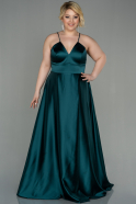 Большое Атласное Платье Изумрудно-зеленый ABU3020