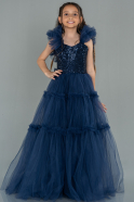 Длинное Девичье Платье Темно-синий ABU3043