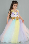 Длинное Девичье Платье Фиолетово-золотистый ABU3035