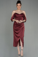 Миди Атласное Пригласительное Платье Цвет корицы ABK1404