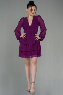 Мини Шифоновое Пригласительное Платье Пурпурный ABK1932