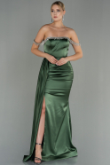 Длинное Атласное Вечернее Платье Темно-зеленый ABU2618