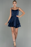 Короткое Атласное Платье Темно-синий ABK1691