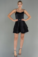 Короткое Атласное Платье Черный ABK1691