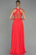 Длинное Шифоновое Вечернее Платье Оранжево-Красный ABU2910