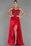 Длинное Атласное Вечернее Платье красный ABU3030