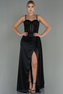 Длинное Атласное Вечернее Платье Черный ABU3030