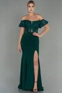 Длинное Вечернее Платье Изумрудно-зеленый ABU3077