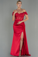 Длинное Атласное Вечернее Платье красный ABU2374