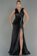 Длинное Атласное Вечернее Платье Черный ABU3051
