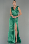 Длинное Атласное Вечернее Платье зелёный ABU3051
