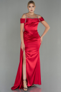 Длинное Атласное Вечернее Платье красный ABU3058