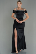 Длинное Атласное Вечернее Платье Черный ABU3058