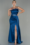 Длинное Атласное Вечернее Платье Темно-синий ABU2939