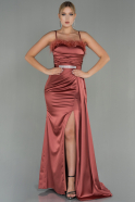 Длинное Атласное Вечернее Платье Цвет корицы ABU2939