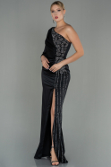 Длинное Атласное Вечернее Платье Черный ABU3061