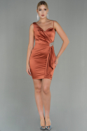 Короткое Атласное Платье Цвет корицы ABK1712
