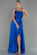 Длинное Атласное Выпускное Платье Ярко-синий ABU3068