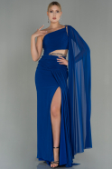 Длинное Шифоновое Вечернее Платье Ярко-синий ABU3005