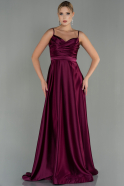 Длинное Атласное Вечернее Платье Сливовый ABU1601