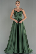 Длинное Атласное Вечернее Платье Темно-зеленый ABU1601