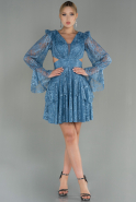 Короткое Кружевное Платье Индиго ABK1699