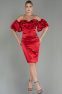 Миди Атласное Пригласительное Платье красный ABK1673