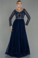Длинное Вечернее Платье Темно-синий ABU3052