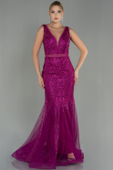 Длинное Кружевное Вечернее Платье Светлая Фуксия ABU1611