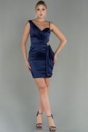 Короткое Атласное Платье Темно-синий ABK1712