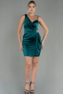 Короткое Атласное Платье Изумрудно-зеленый ABK1712