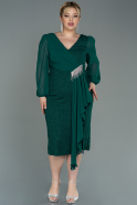 Миди Вечернее Платье Большого Размера Изумрудно-зеленый ABK1726