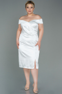 Миди Вечернее Платье Из Сатина Для Полных Белый ABK1729