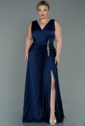 Большое Атласное Платье Темно-синий ABU3076