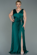 Большое Атласное Платье Изумрудно-зеленый ABU3076