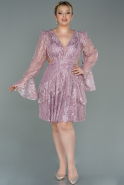 Большое Короткое Кружевное Платье Пудровый ABK1702