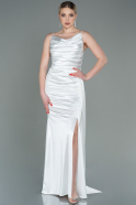 Длинное Атласное Выпускное Платье Белый ABU2539