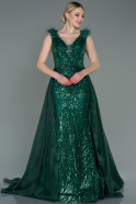 Длинное Вечернее Платье Изумрудно-зеленый ABU3078