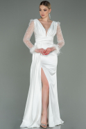 Длинное Атласное Вечернее Платье Белый ABU3080