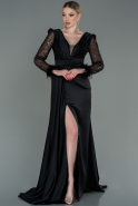 Длинное Атласное Вечернее Платье Черный ABU3080