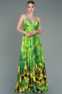 Длинное Атласное Вечернее Платье зелёный ABU3081