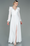 Длинное Шифоновое Вечернее Платье Белый ABU3085