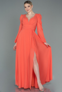 Длинное Шифоновое Вечернее Платье Оранжевый ABU3085