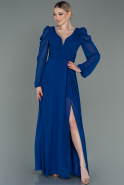 Длинное Шифоновое Вечернее Платье Ярко-синий ABU3085