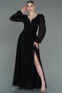 Длинное Шифоновое Вечернее Платье Черный ABU3085