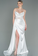 Длинное Атласное Вечернее Платье Белый ABU3683