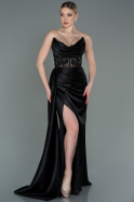 Длинное Атласное Вечернее Платье Черный ABU3683